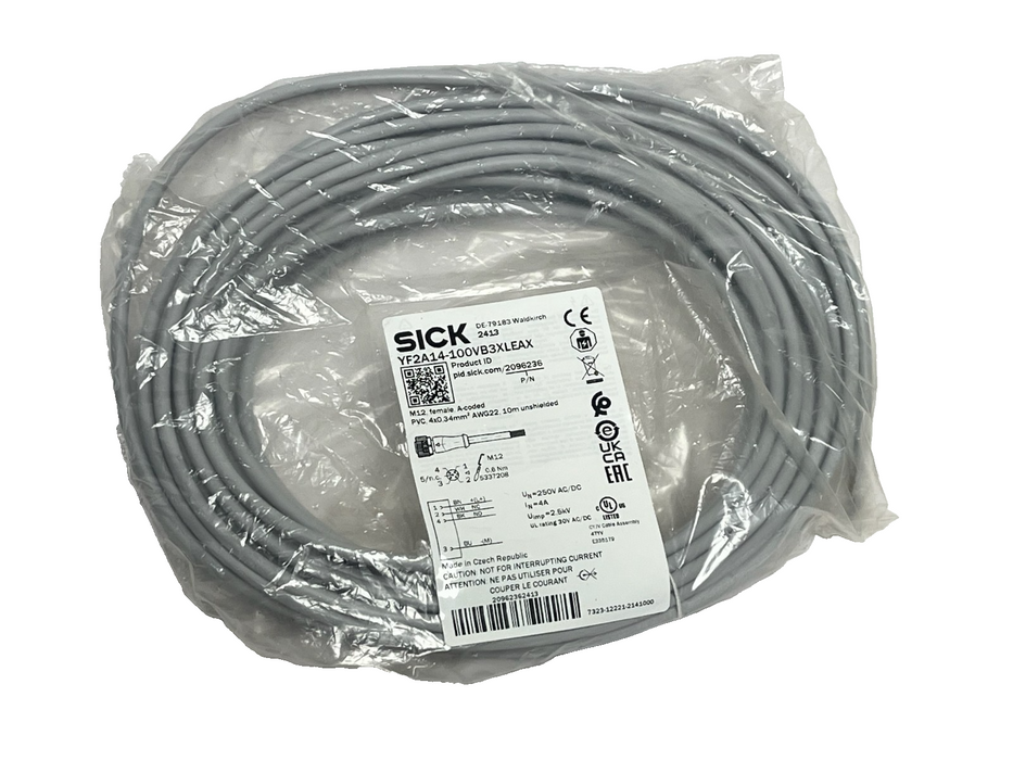 Lot of 2 SICK YF2A14-100VB3XLEAX Sensor Cable M12 4-Pin 10m NEW