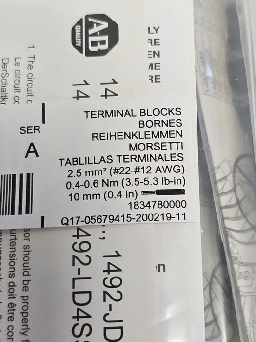 BOX OF 20 NEW ALLEN BRADLEY 1492-JD3SS TERMINAL BLOCKS 1492JD3SS SER. A