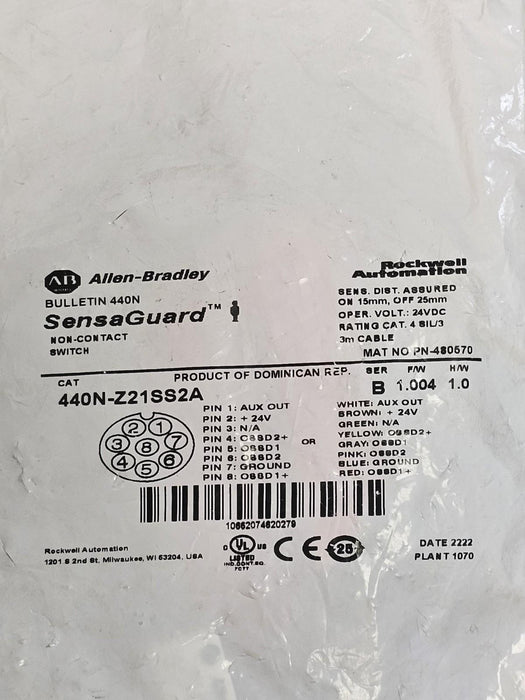 NEW ALLEN BRADLEY 440N-Z21SS2A SENSAGUARD NON-CONTACT SWITCH 440NZ21SS2A SER. B