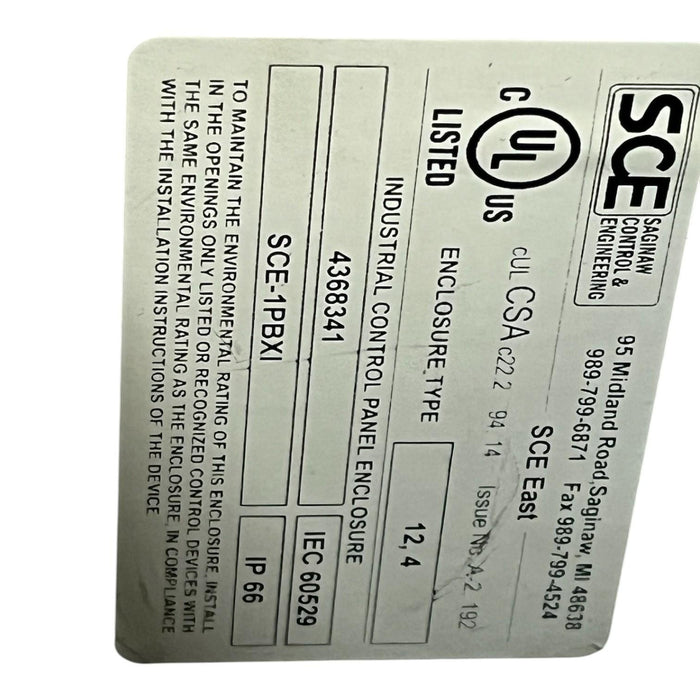 Saginaw SCE-1PBXI Enclosure with Allen-Bradley 800T-QAH2B Blue LED Pilot Light