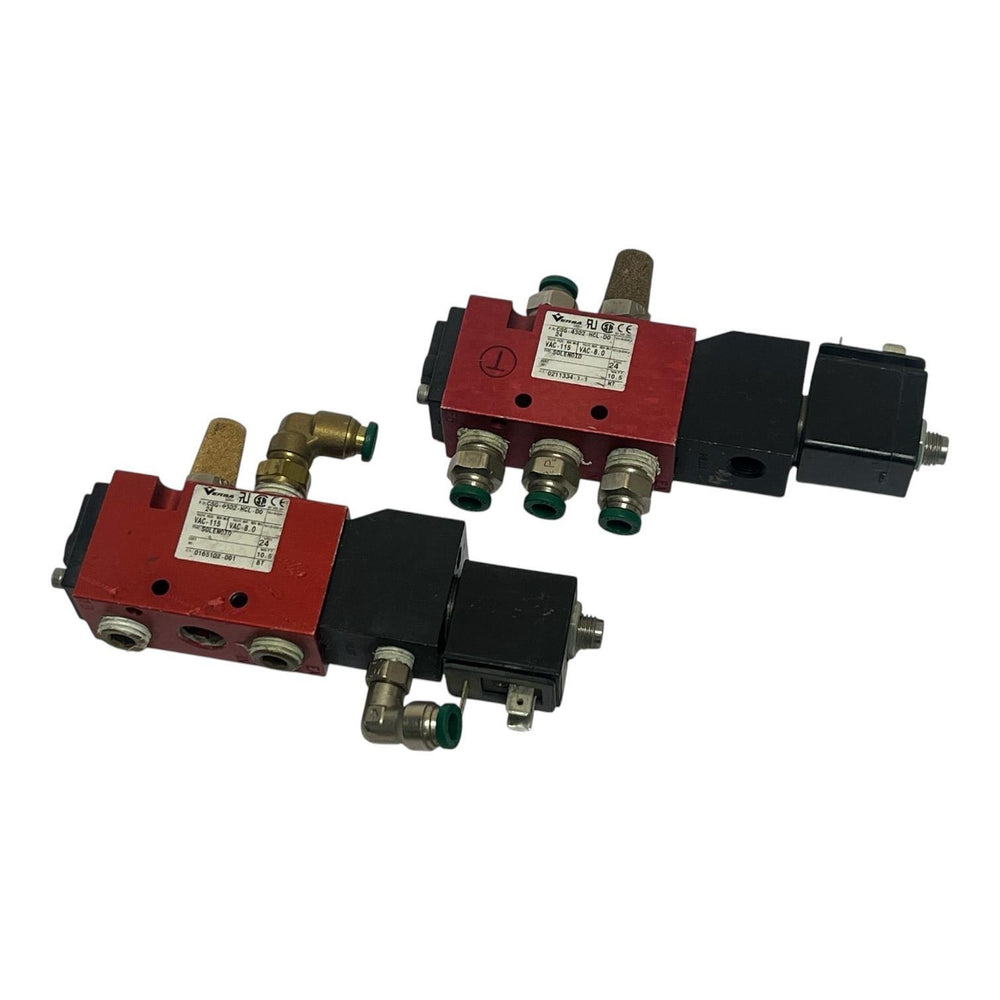 (2) Versa CSG-4302-HCL-DO-24 Pneumatic Solenoid Valves 24VDC 1/4" NPT 115 PSI