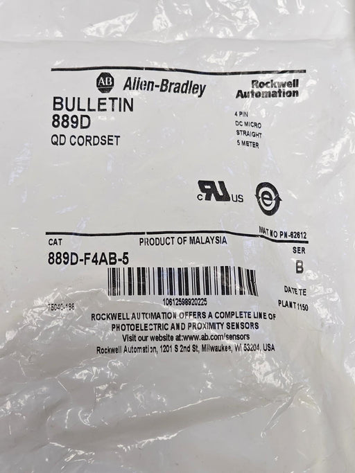 LOT OF 3 NEW ALLEN BRADLEY 889D-F4AB-5 QD CORDSETS 889DF4AB5 4-PIN SER. B