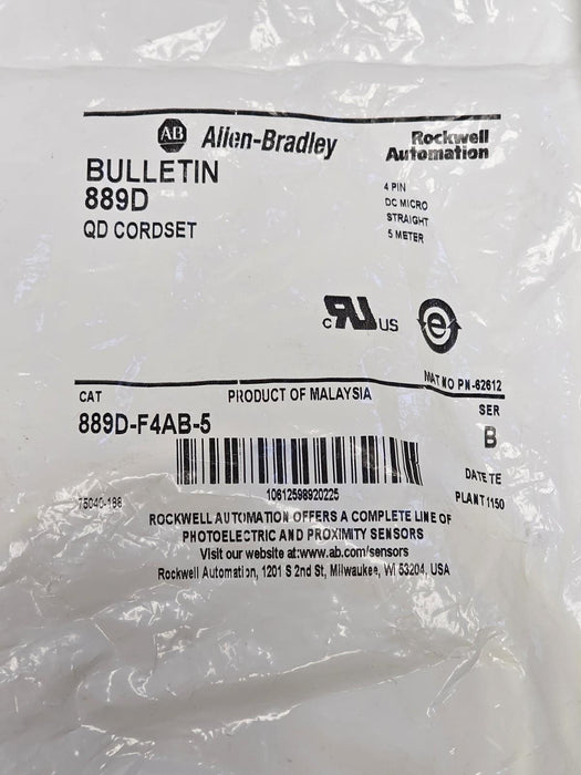 LOT OF 3 NEW ALLEN BRADLEY 889D-F4AB-5 QD CORDSETS 889DF4AB5 4-PIN SER. B