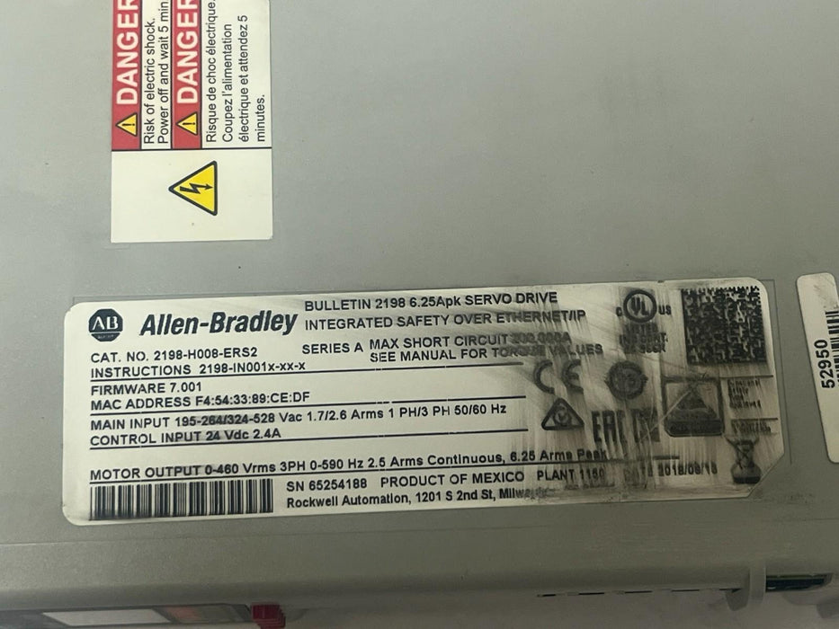 Allen-Bradley 2198-H008-ERS2 Kinetix 5500 Servo Drive Frame 1 Series A - NSNP