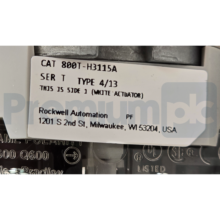 Allen Bradley 800T-H3115A /T 30mm Selector Switch 2-Pos Cylinder Lock 1-NO/1-NC
