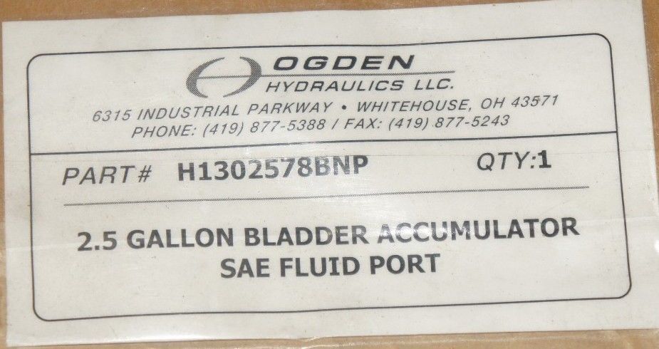 OGDEN H1302578BNP 2.5 GALLON BLADDER ACCUMULATOR NIB