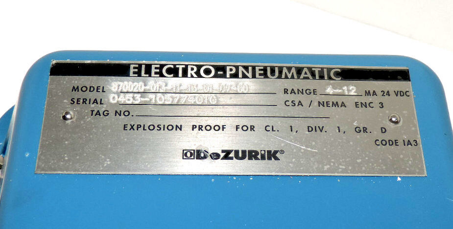 DEZURIK 870020-013-11-13-01-07-00 ELECTRO-PNEUMATIC 8700200131113010700 NEW