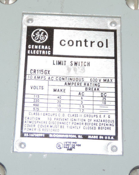 GENERAL ELECTRIC CR115GX113 LIMIT SWITCH 10AMP 600V MAX CR115-GX113