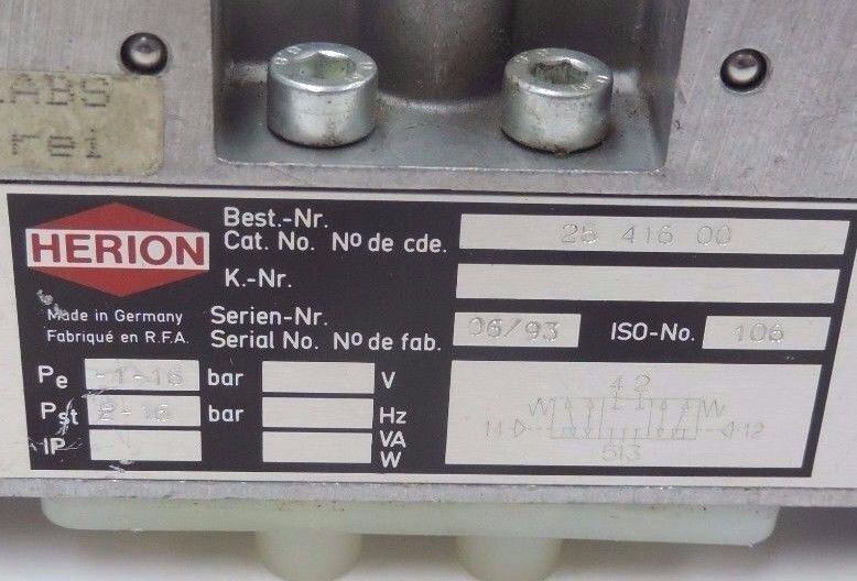 HERION 25-416-00 SOLENOID VALVE 2541600