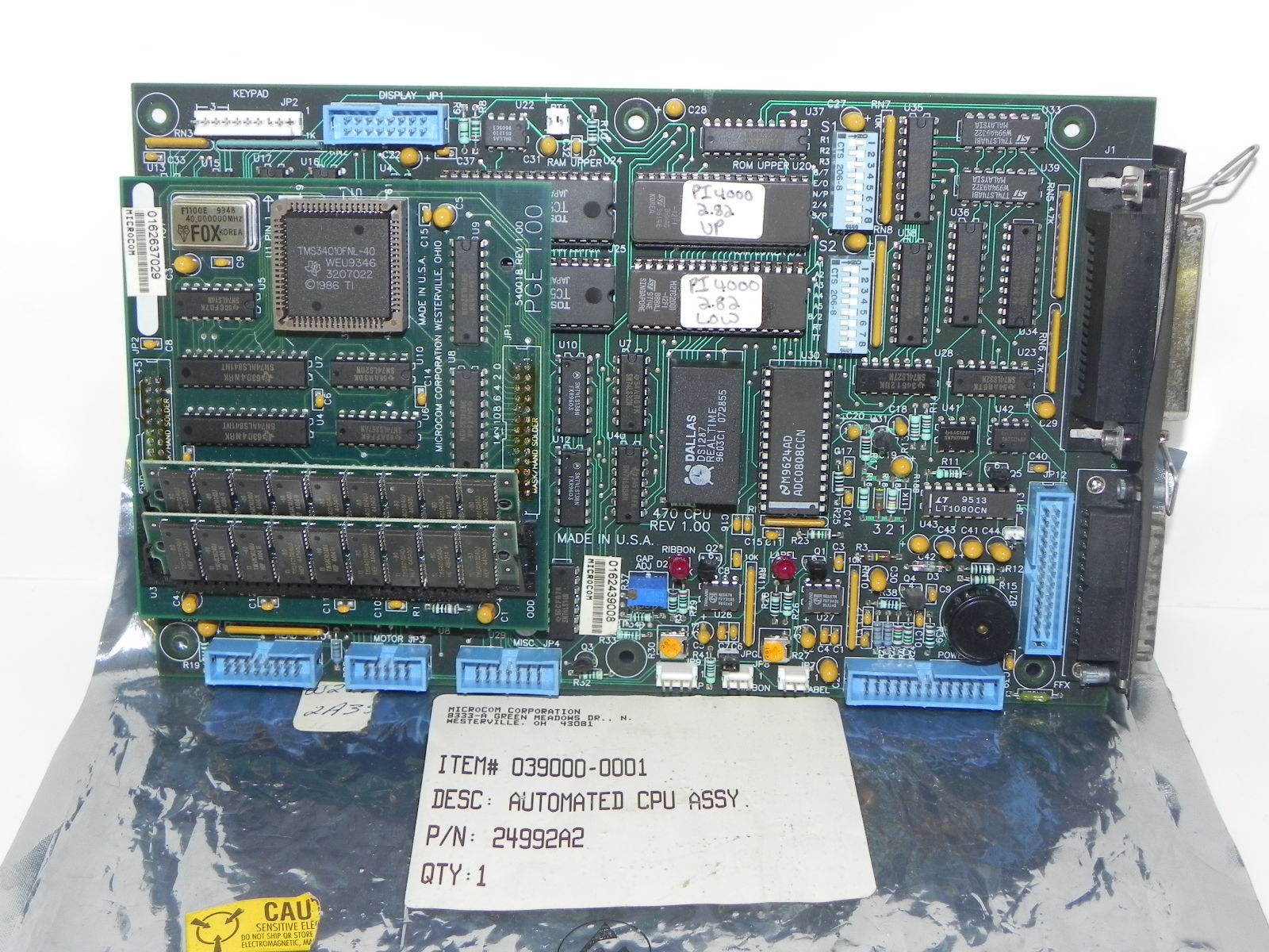 MICROCOM 540019 REV 1.00 AUTOMATED CPU ASSY. 039000-0001 P/N: 2499202