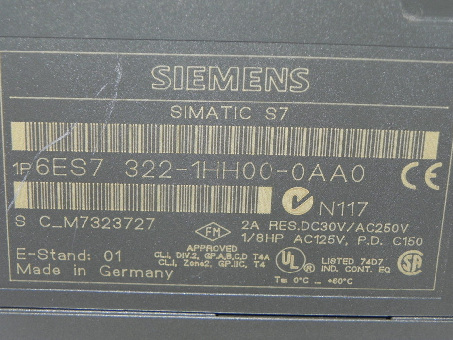 SIEMENS 6ES7-322-1HH00-0AA0 OUTPUT MODULE 16POINT 6ES73221HH000AA0