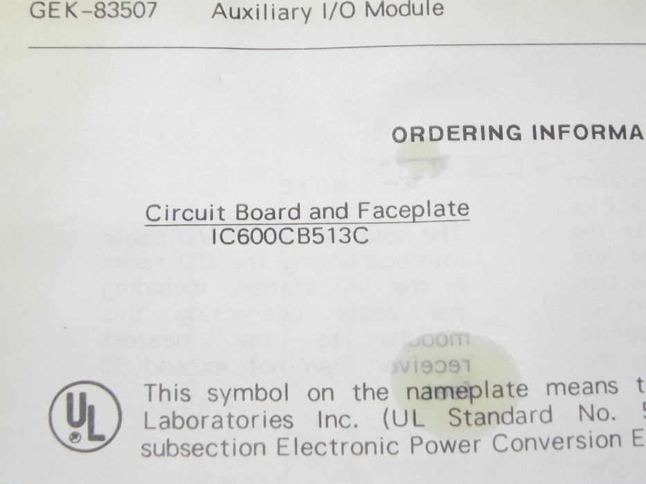 NIB GE FANUC IC600CB513C BOARD AUX I/O CONTROL