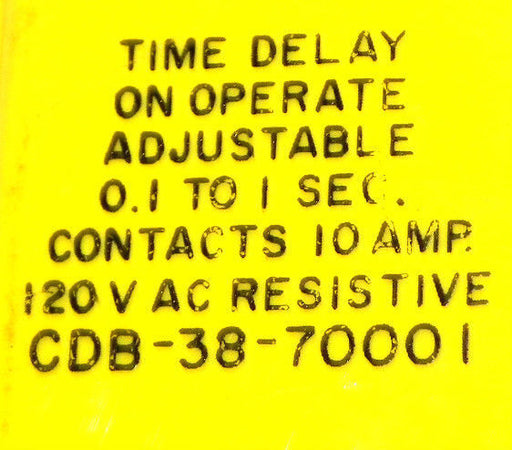 POTTER & BRUMFIELD CDB-38-70001 TIME DELAY RELAY 0.1 TO 1 SEC. 10AMP, 120VAC