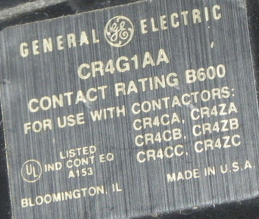 GENERAL ELECTRIC CR4G1AA OVERLOAD RELAY