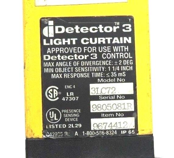 SET OF HONEYWELL 3LC72 DETECTOR 3 LIGHT CURTAINS 9674412 72'' LENGTH