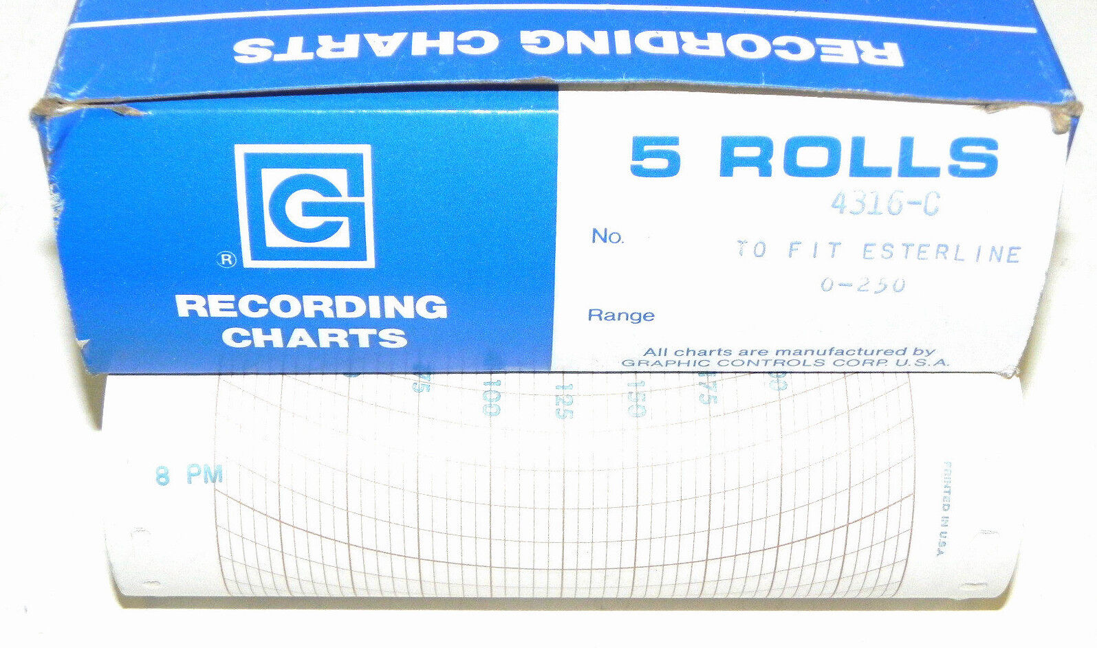 NIB 5 ROLLS GRAPHIC CONTROLS 4316-C RECORDING CHARTS, FIT ESTERLINE, RANGE 0-250