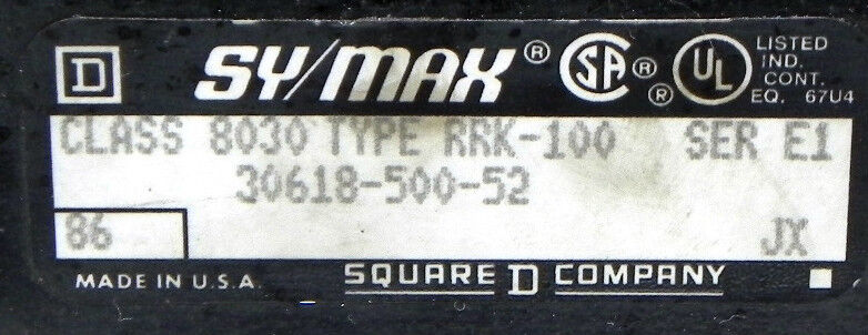 SQUARE D SYMAX 8030-RRK-100 SER. E1 5-SLOT I/O RACK 8030RRK100 E1 USED