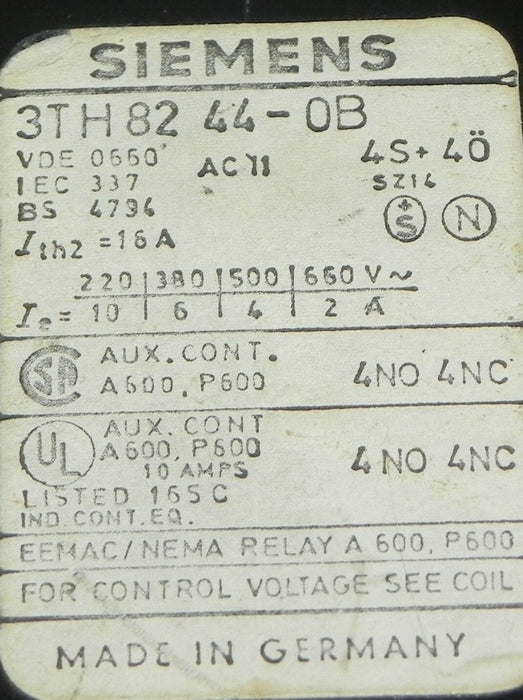 SIEMENS 3TH82 44-0B CONTACTOR USED 3TH82440B