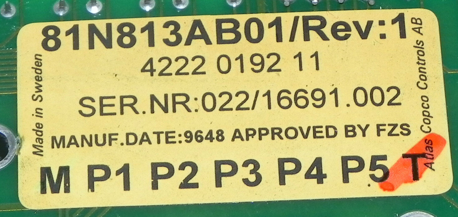 ATLAS COPCO 4222 0192 11 ELECTRONIC BOARD 81N813AB01 REV. 1, 4222019211