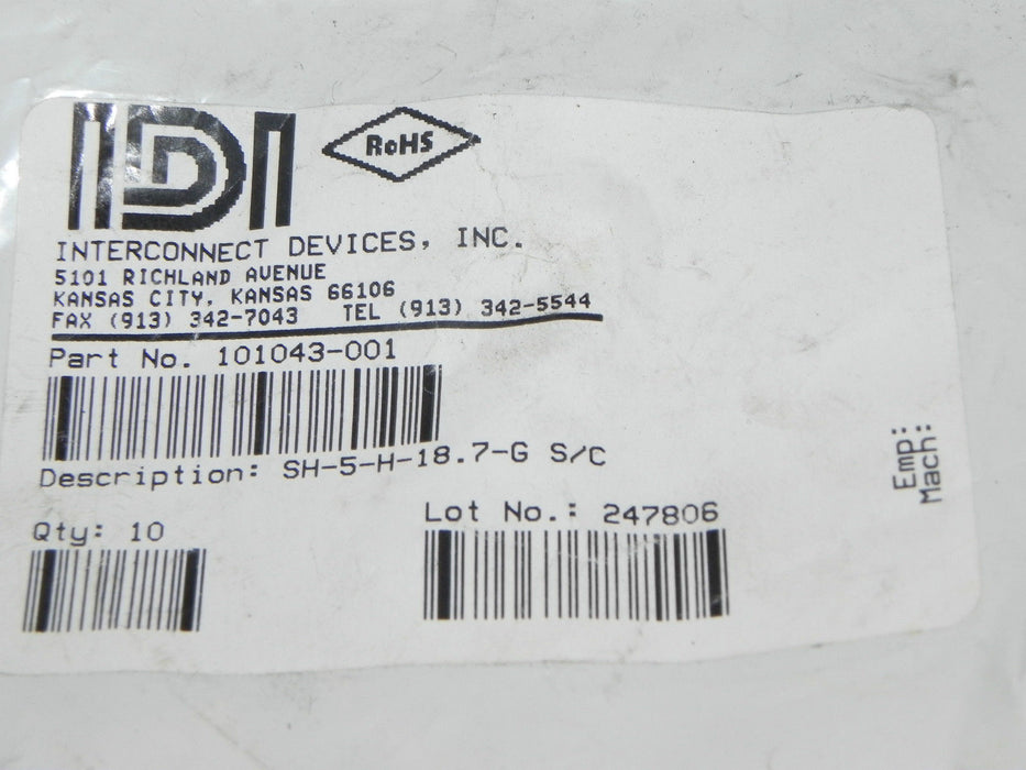 NEW IDI 101043-001 TEST SPRING PROBE CAT. NO: SH-5-H-18.7-G (QTY:9)