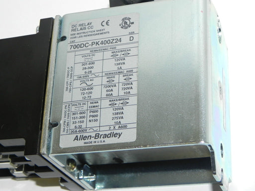 ALLEN BRADLEY 700DC-PK400Z24 CONTROL RELAY W/ 700-PB40 ADDER DECK