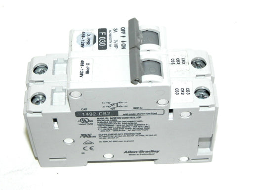 ALLEN BRADLEY 1492-CB-2-F-030 CIRCUIT BREAKER 3A, 1/2HP, 1492CB2F030