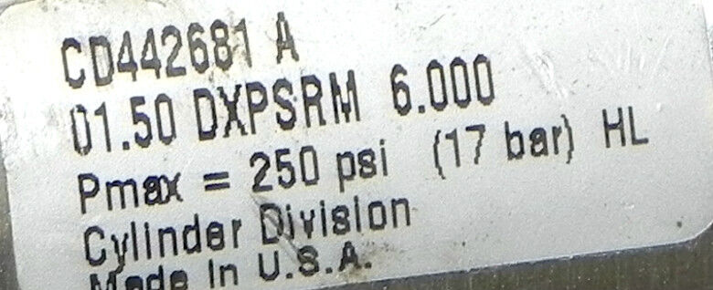 NEW PARKER CD442681 A CYLINDER 01.50 DXPSRM 6.000 PMAX=250 PSI (17 BAR)