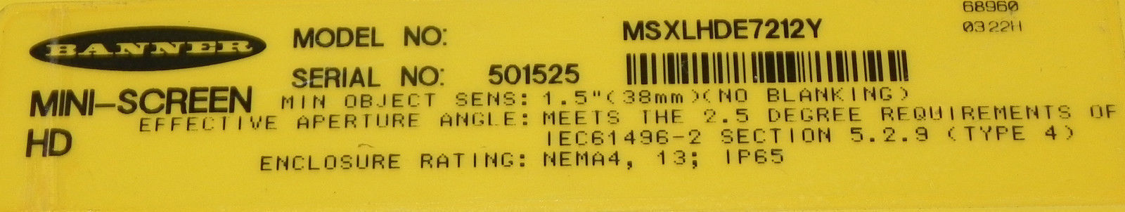 BANNER ENGINEERING MSXLHDE7212Y MSXLHDR7212Y HEAVY DUTY LONG RANGE LIGHT SET