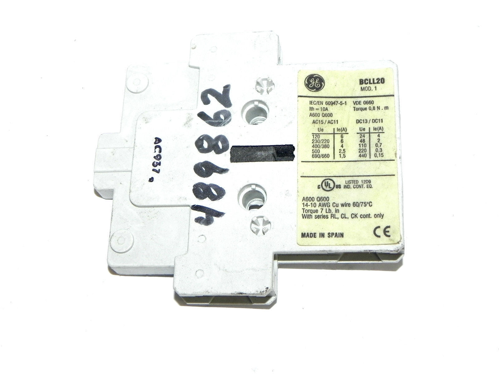 GENERAL ELECTRIC BCLL20 CONTACT USED