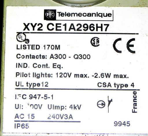 TELEMECANIQUE XY2 CE1A296H7 CABLE PULL SWITCH 300VAC 10A