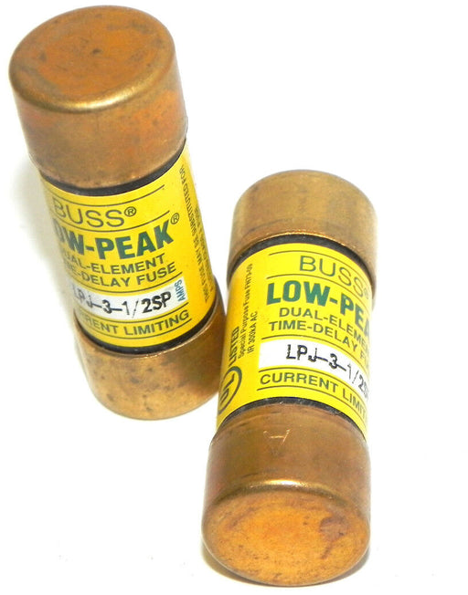 LOT OF 2 BUSSMANN LPJ-3-1/2SP LOW-PEAK FUSES 600V CLASS J
