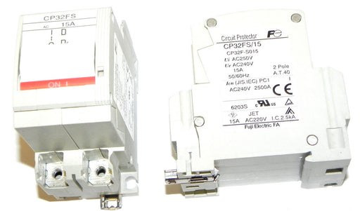 LOT OF 2 FUJI ELECTRIC CP32FS/15 CIRCUIT PROTECTORS CP32F-S015, 15A, CP32FS