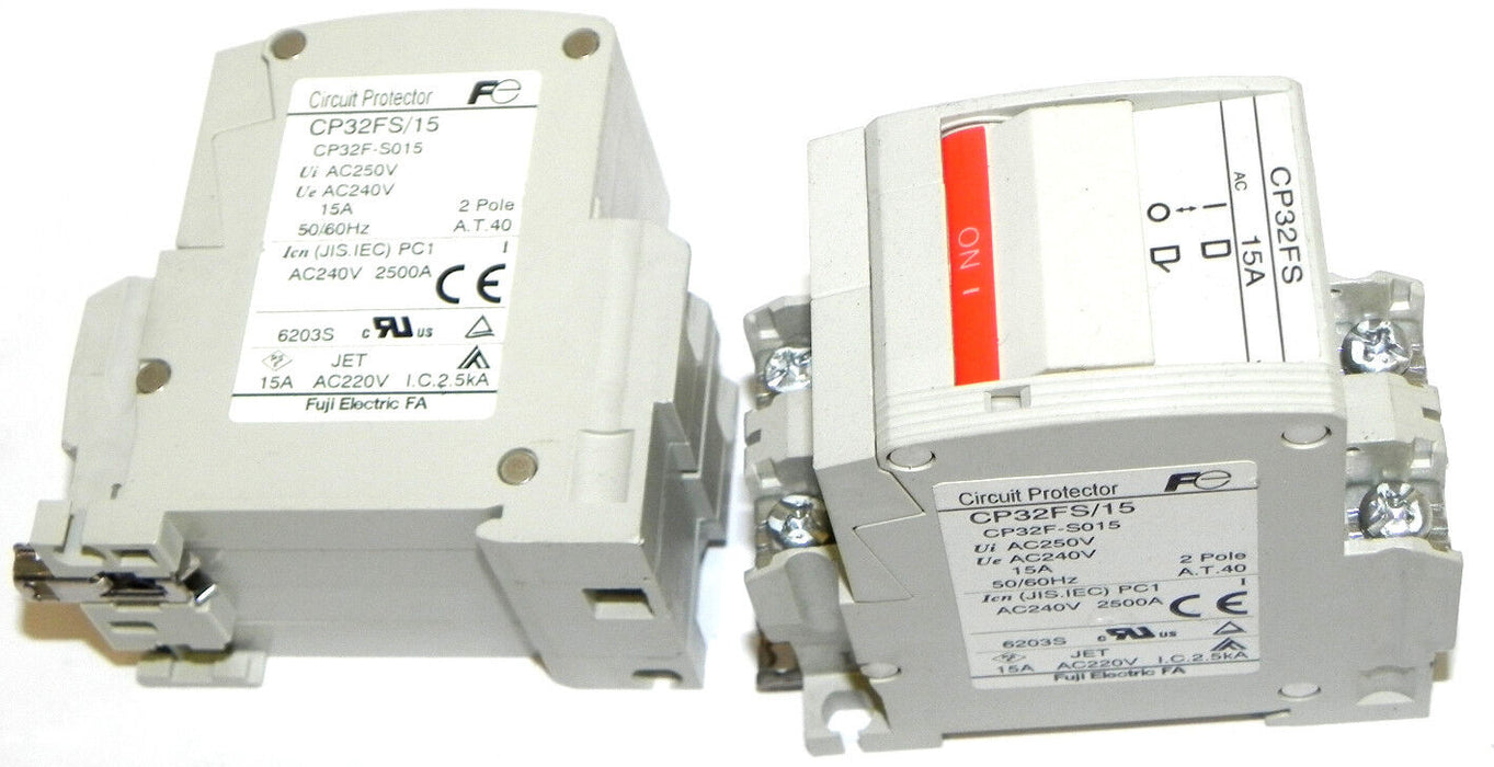 LOT OF 2 FUJI ELECTRIC CP32FS/15 CIRCUIT PROTECTORS CP32F-S015, 15A, CP32FS