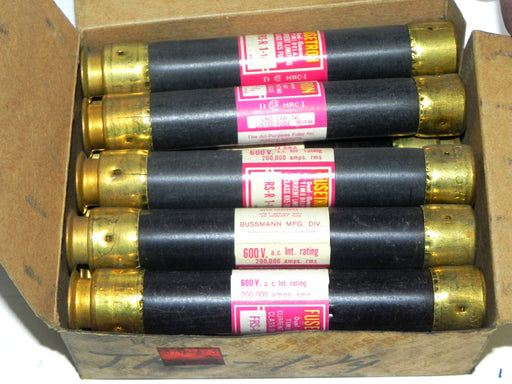 BOX OF 10 BUSSMANN FUSETRON FRS-R-1-1/4 FUSES 1.25AMP 600V CLASS RK5 TIME DELAY