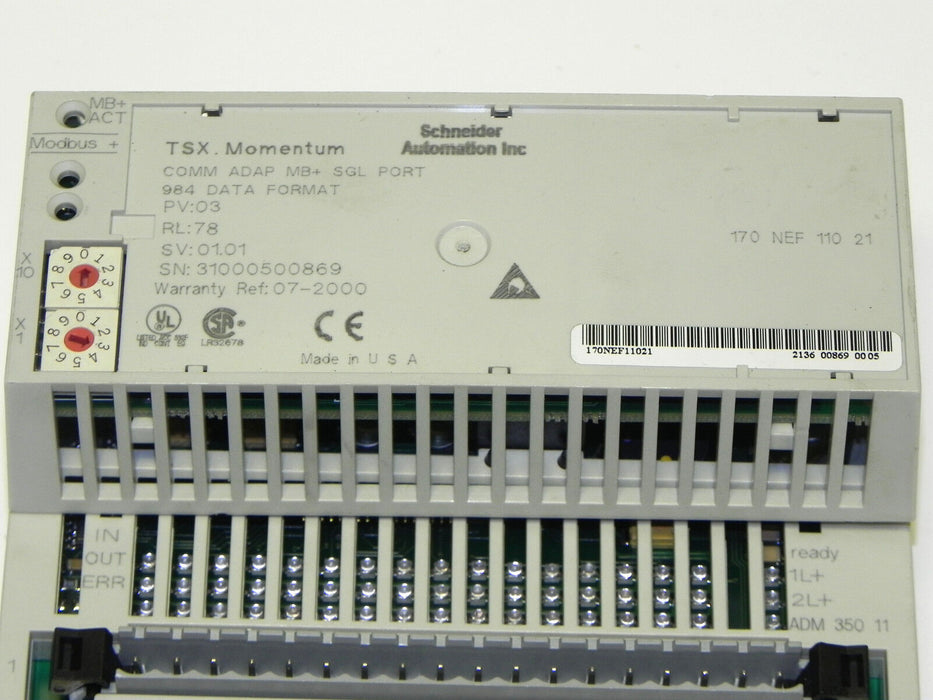 SCHNEIDER AUTOMATION TSX MOMENTUM 170ADM35011 I/O BASE WITH 170NEF11021