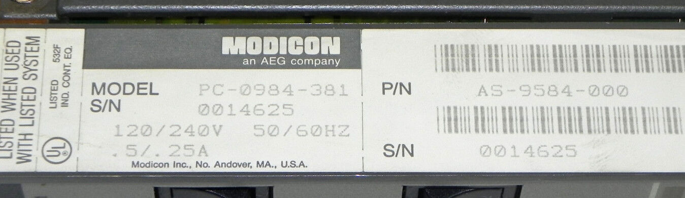 MODICON PC-0984-381 CPU PROGRAMMABLE CONTROLLER P/N: AS-9584-000