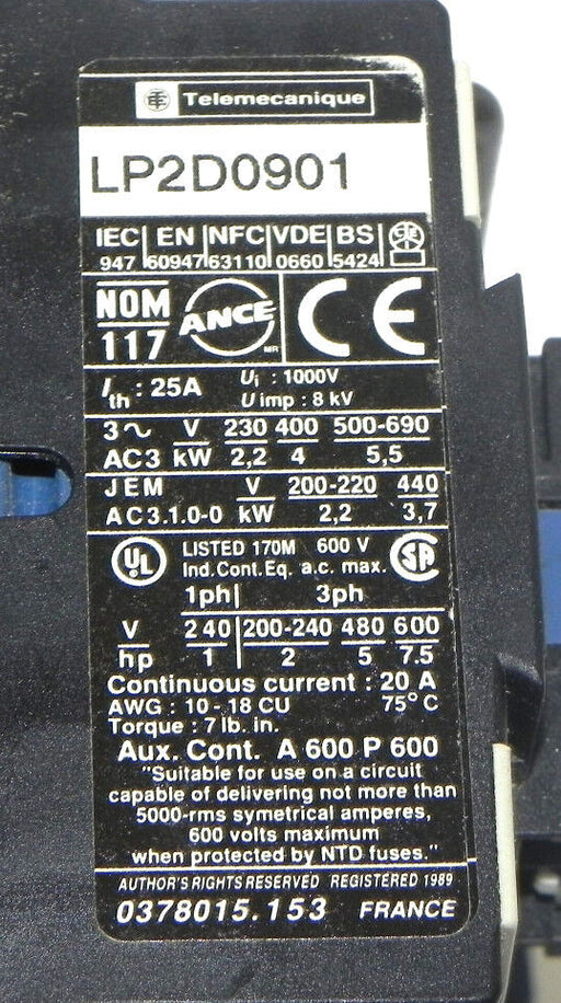 TELEMECANIQUE LP2D0901 REVERSING CONTACTOR