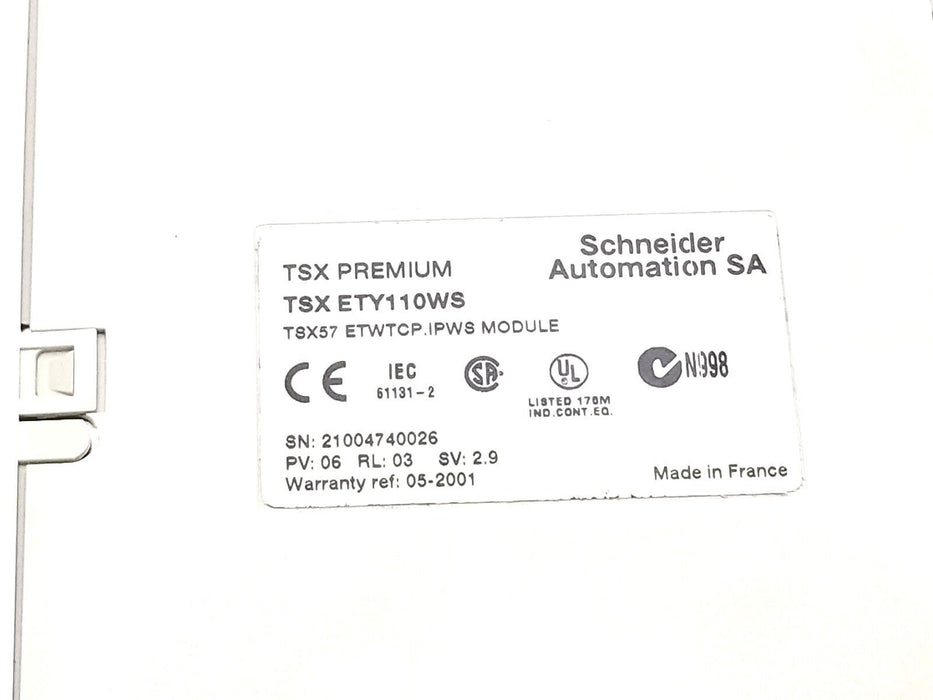 NIB SCHNEIDER AUTOMATION TSXETY110WS TSX57 ETWTCP.IPWS MODULE PV: 06 SV: 2.9