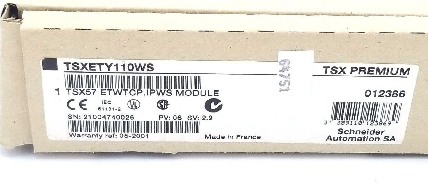 NIB SCHNEIDER AUTOMATION TSXETY110WS TSX57 ETWTCP.IPWS MODULE PV: 06 SV: 2.9
