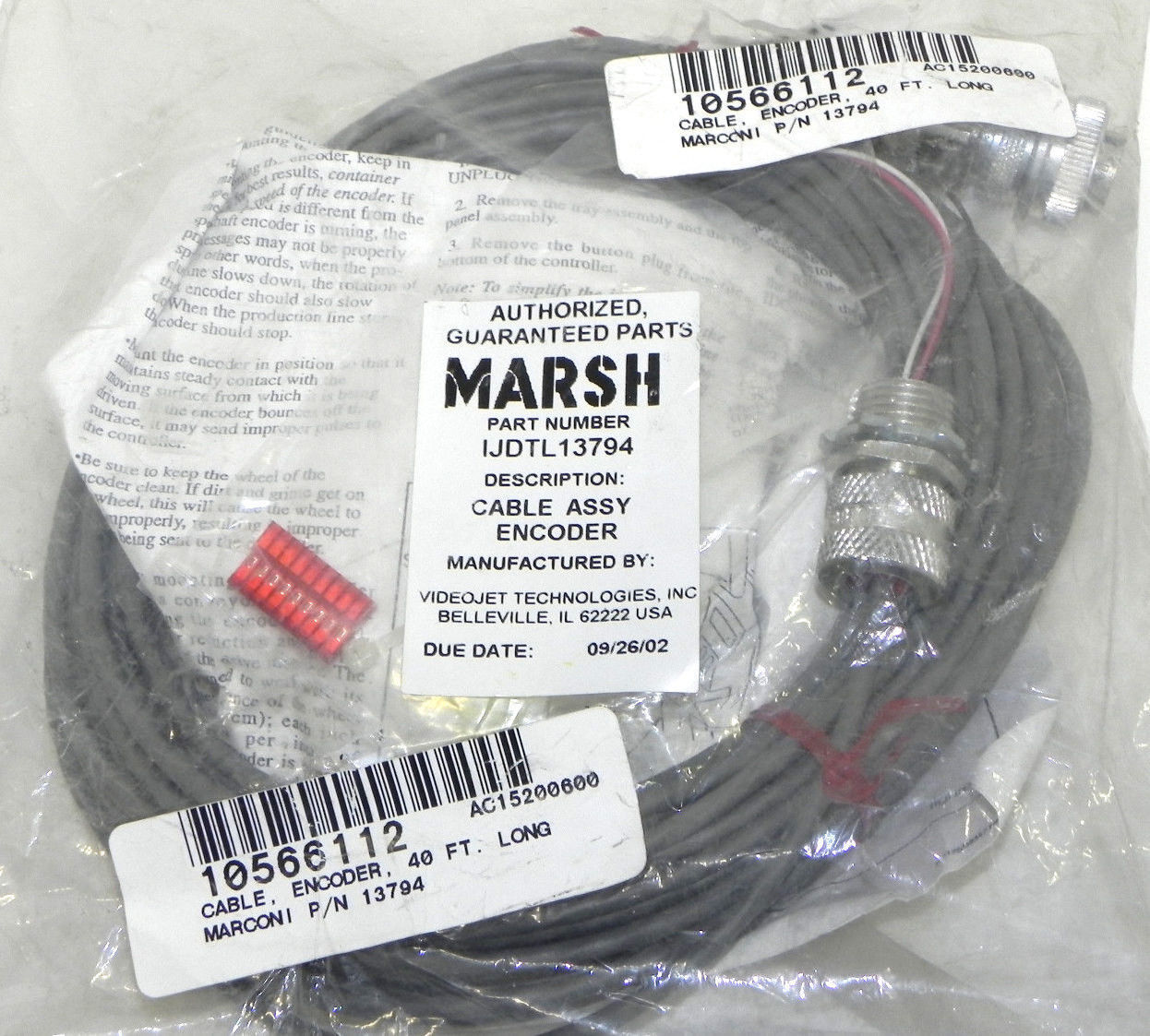 NEW MARSH IJDTL13794 CABLE ASSY ENCODER 40' LONG
