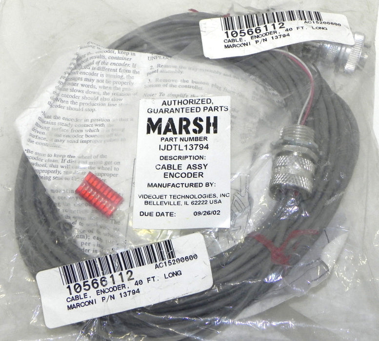 NEW MARSH IJDTL13794 CABLE ASSY ENCODER 40' LONG