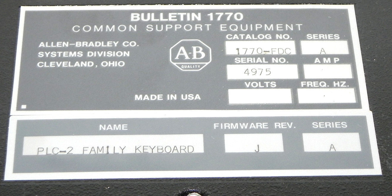 ALLEN BRADLEY 1770-FDC  PLC-2 KEYBOARD MODULE W/ 1770-KCB KEYTOP OVERLAY