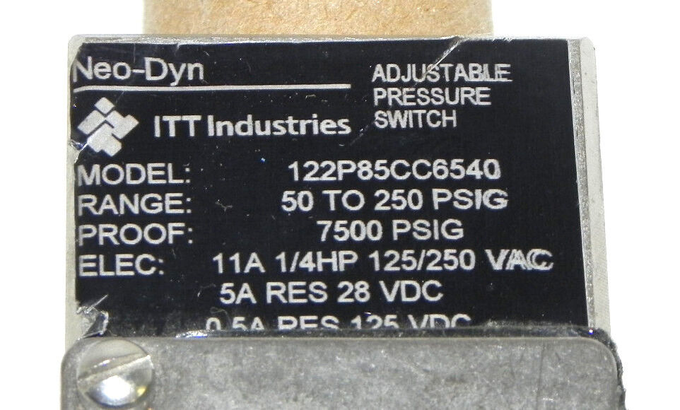 NEO-DYN 122P85CC6540 ADJUSTABLE PRESSURE SWITCH W/ HYETT 42MW PRESSURE DIAPHRAM