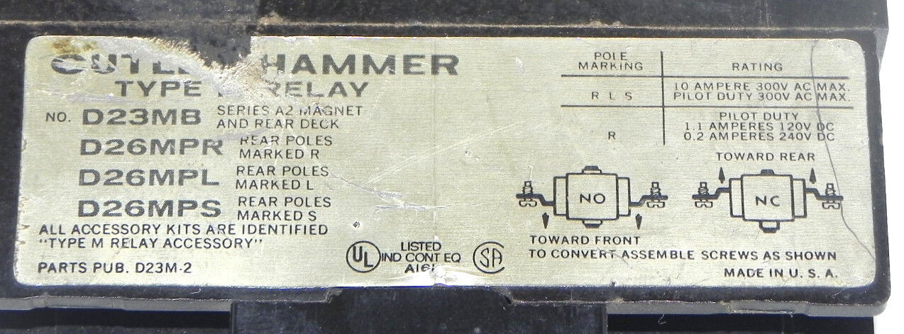 CUTLER-HAMMER D23MB RELAY TYPE M