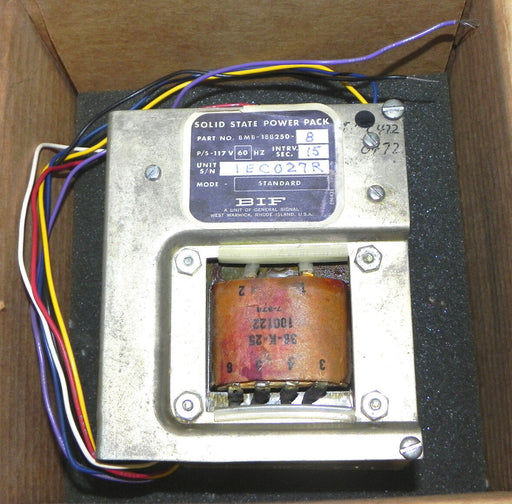 BIF BMB-188250-8 SOLID STATE POWER PACK P/S-117V 60HZ INTRV. SEC. 15