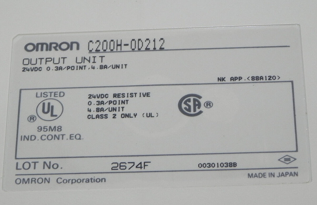 OMRON C200H-OD212 OUTPUT MODULE 24VDC 0.3A/POINT, 4.8A/UNIT, C200H-0D212