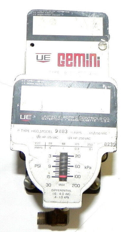 UNITED ELECTRIC TYPE H60 MODEL 9883, INCLUDES AIR PRESSURE SWITCH H60 MODEL 9885