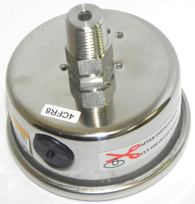 NIB GRAINGER 4CFR8 PRESSURE GAUGE 2 1/2'' PSI: 0-200, SS304 CASE, SS316 TUBE
