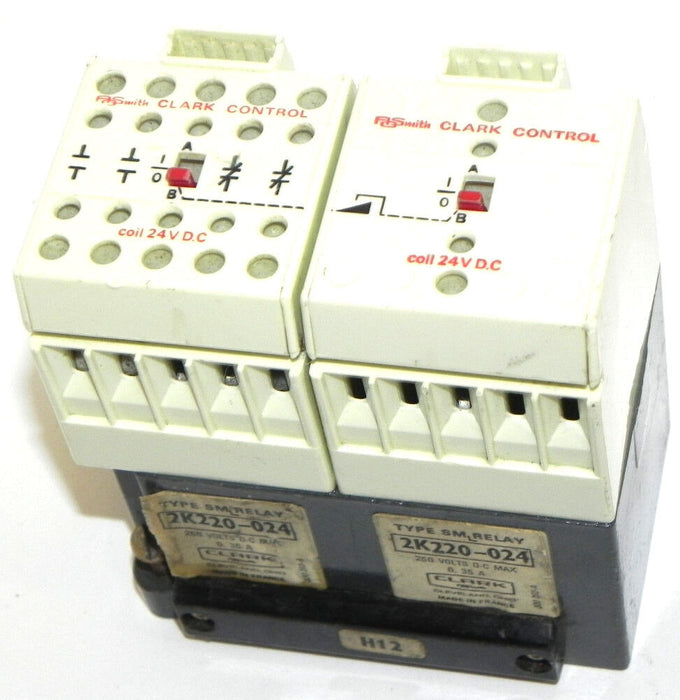 AO SMITH CLARK 2K220-024 TYPE SM RELAY, COIL 24V DC, 250 VOLTS DC MAX, 0.35A