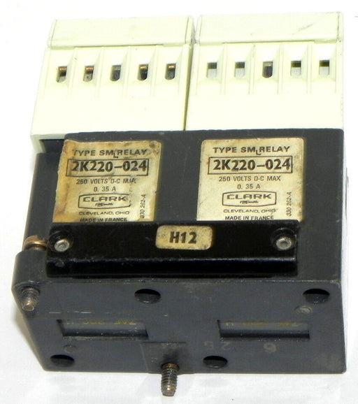 AO SMITH CLARK 2K220-024 TYPE SM RELAY, COIL 24V DC, 250 VOLTS DC MAX, 0.35A